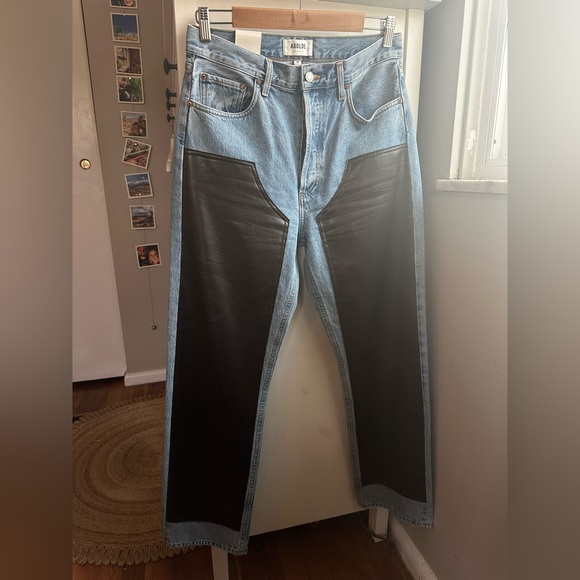 NWT Agolde Ryder Two-Tone Blue and Black Straight Leg Jeans - Picture 5 of 14